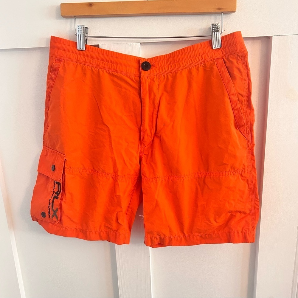 Ralph Lauren RLX orange cargo shorts swim size medium elastic zipper drawstring